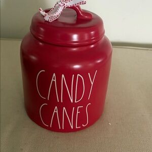Awesome Rae Dunn Red “Candy Cane” Artisan Jar (large)